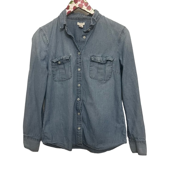 J Crew Womens Button Up Denim Top Chambray Classic Size S - Picture 1 of 5